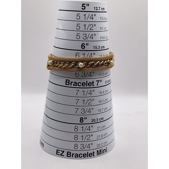 Vintage Gold-Tone Chain Link Bracelet With Faux Pearl Accents & Mesh Detailing - Picture 3 of 3